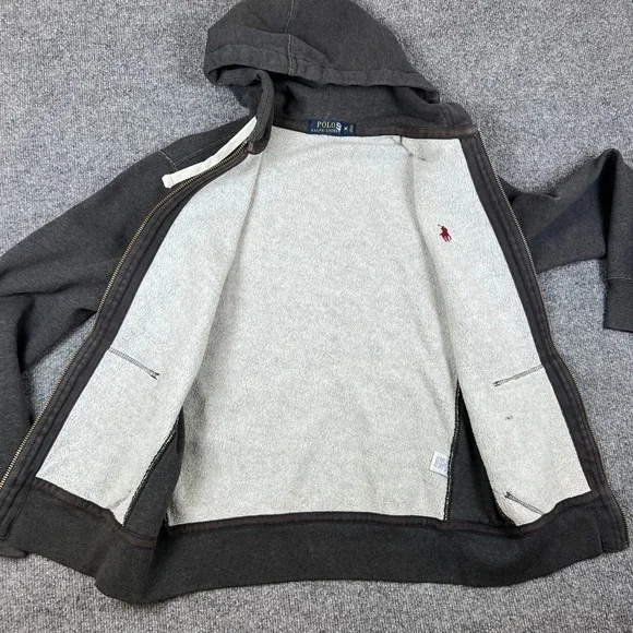 Polo Ralph Lauren Hoodie Mens M Gray Full Zip Heavyweight Double Knit Pony - Picture 8 of 11